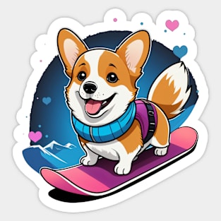 Cute Snowboarding Corgi Sticker